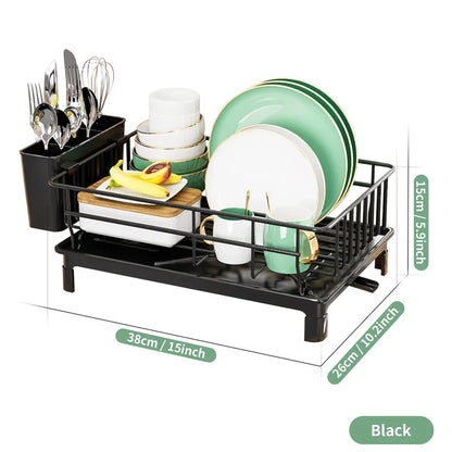 Metal Dish Draining Rack,Cutlery Rack With Drain Tray and Drip Line,Cup Holder,Cutlery Holder,Kitchen Countertop Storage Rack
