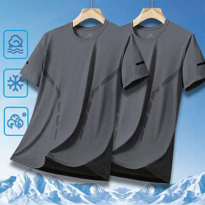 Men's Ice-Silk T-Shirt – Quick-Dry Breathable Round-Neck Tee (Plus Size)