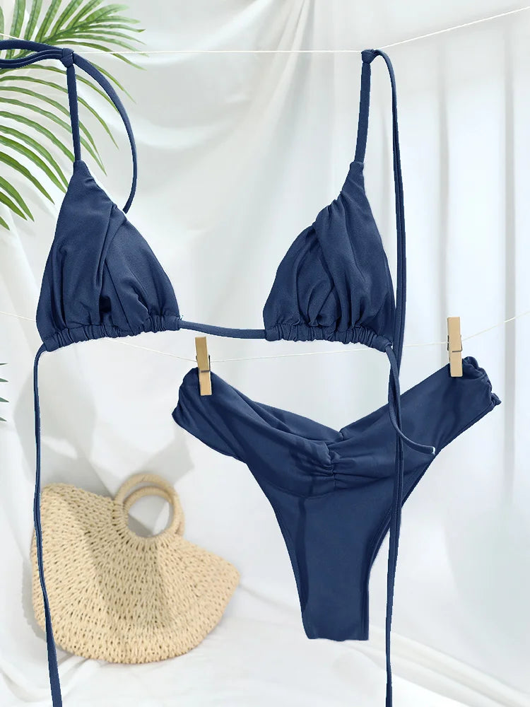 Solid Micro Bikini Set - Sexy Triangle Swimsuit for Women - ZOOMNSTORE