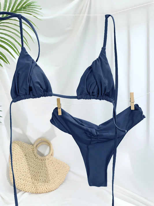 Solid Micro Bikini Set - Sexy Triangle Swimsuit for Women - ZOOMNSTORE