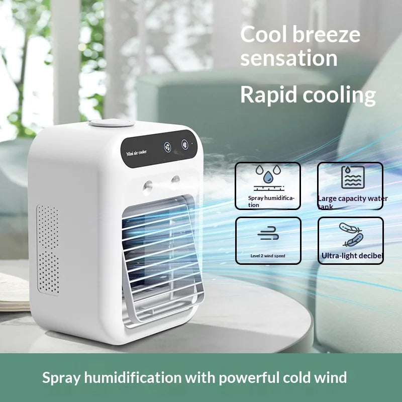 Portable Dormitory Spray Cooler with Humidification, Electric Fan, Desktop Mobile Air Cooler for Small Household Air Conditioner