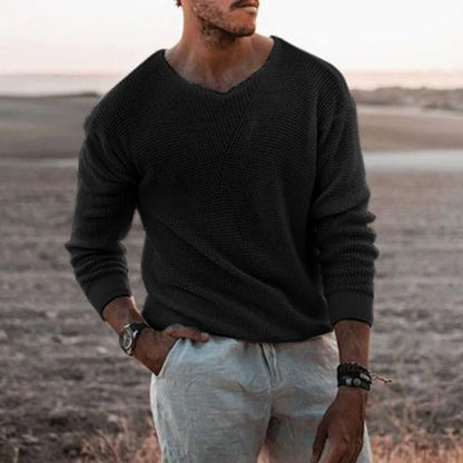 European and American Fashion Men's Knitted Sweater Casual Loose Sweater V-neck Long Sleeved Pullover Sweater Plus Size Jacket