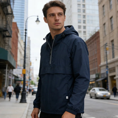 Spring Summer Men Lightweight Anorak Jacket Fashion Man Half Zip Sunscreen Hooded Coats Men UPF50+ Windbreaker Waterproof Jacket