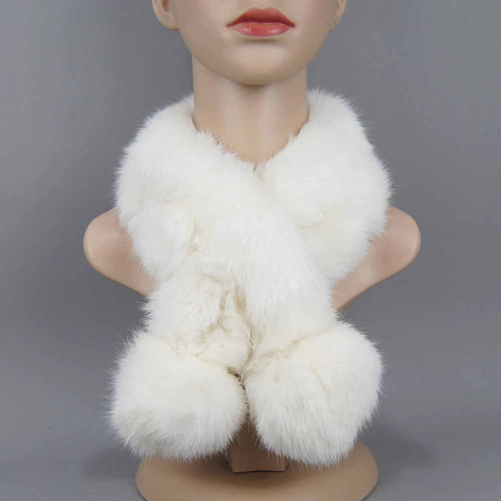 Rabbit Fur Scarf - Genuine Real Natural Fur Muffler for Women Winter Warmth