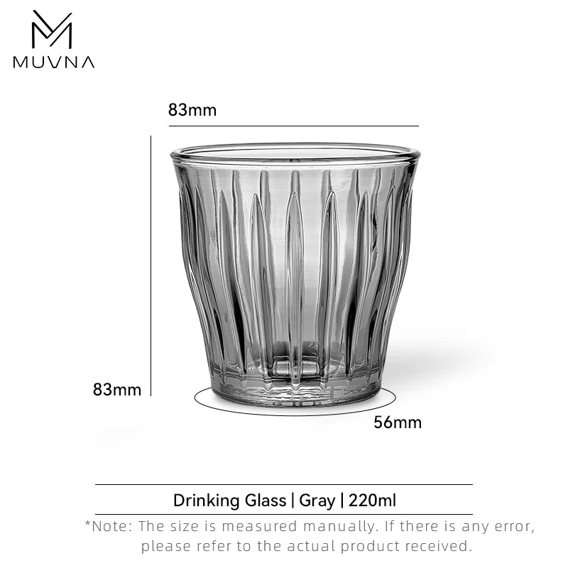 Glass Coffee Cup - MUVNA Ribbed Heat Resistant Espresso Mug, Transparent Gray