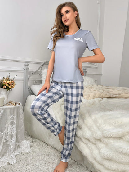 Women's new style English letter print pattern short-sleeved trousers casual pajamas set two sets