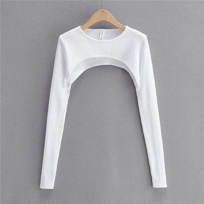 Y2k Aesthetic Clothes O-neck Black White Sexy Harajuku Knitted Tshirt 2024 T-shirts Women Long Sleeve Crop Top Spring Autumn