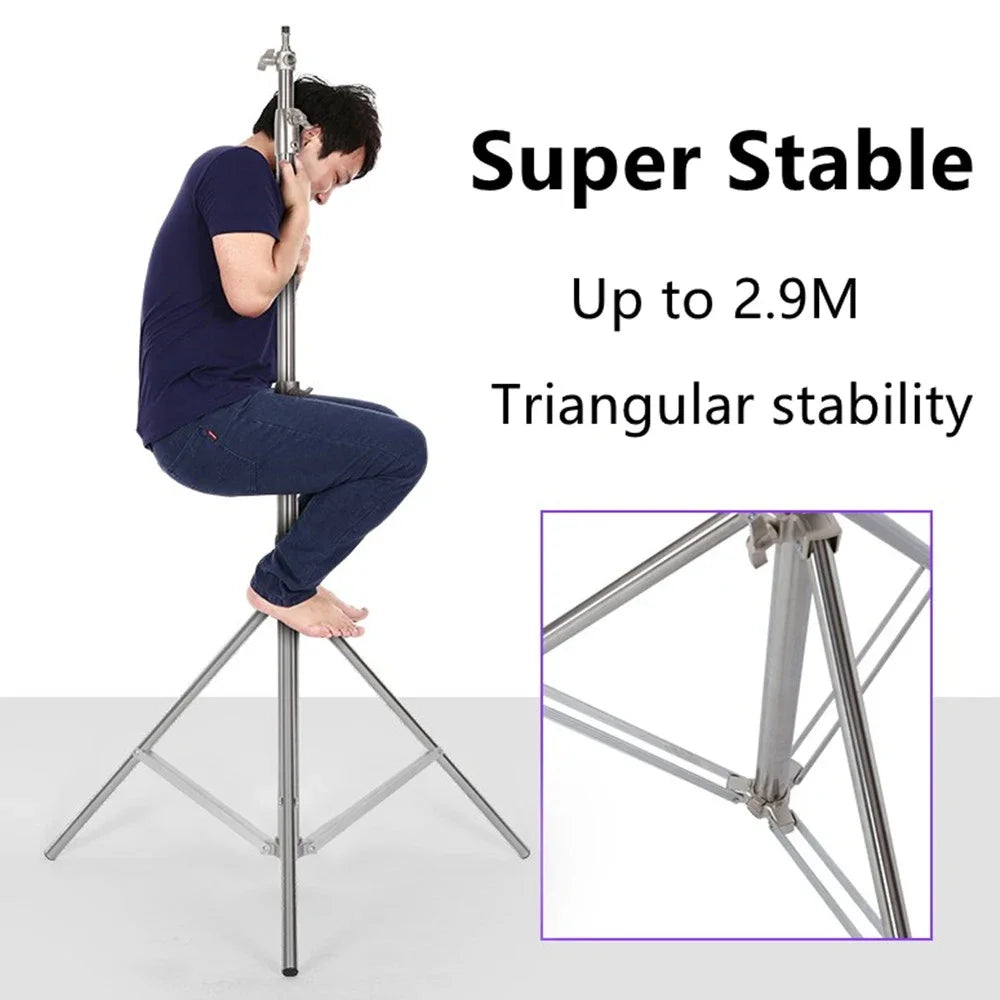 Stainless Steel Tripod 2.8m Heavy Duty Light Stand With 1/4, 3/8 Conversion Head for Studio Softbox Photographic Equipment