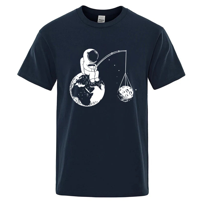 Summer Men High Quality T-shirt Cotton Blend Funny Design Astronaut Printing for Men Loose Top Cool Casual Tshirt Male Shirts