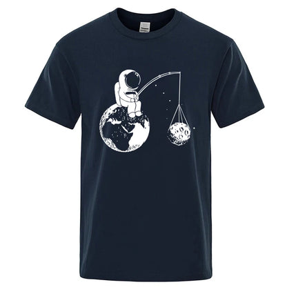 Summer Men High Quality T-shirt Cotton Blend Funny Design Astronaut Printing for Men Loose Top Cool Casual Tshirt Male Shirts
