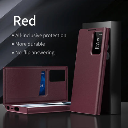 For Samsung Galaxy S25 S23 S24 S26 Ultra S25Plus Case Original PU Leather Card Pocke Flip Smart Display Transparent Window Cover