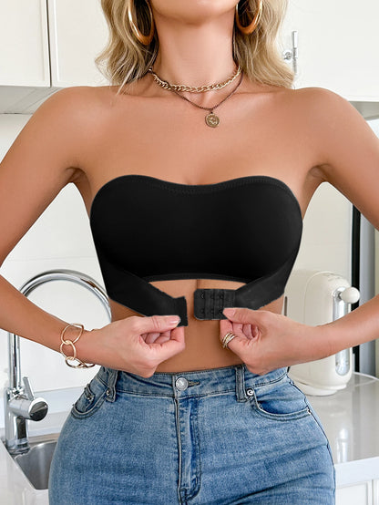 Daily Strapless and Wireless Women's Bra, Seamless Unlined Comfortable Push-up Trendy Solid Color Lingerie