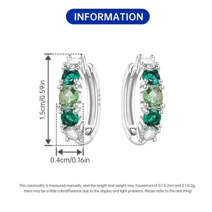MISEFF Real 925 Sterling Silver Earring Gradual Change Green Blue Colored Zircon Hoop Earrings Engagement Wedding Jewelry Gifts