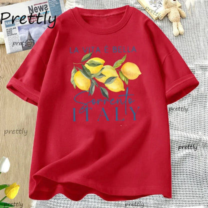 Italy Lemon Fruit T Shirt Womens Tee Summer Cotton Short Sleeve Loose T-shirt Casual Unisex Comfortable Y2k Clothes Tees