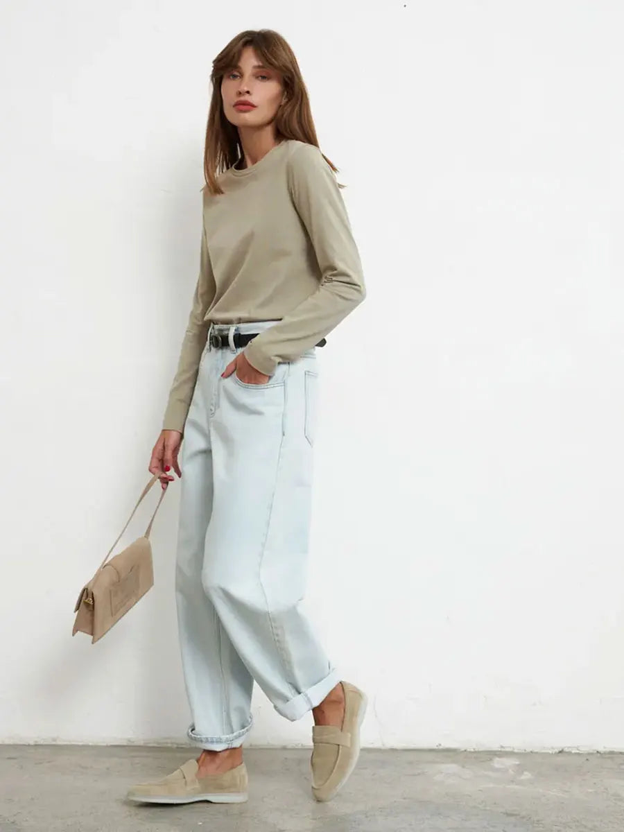 Cotton Loose T Shirt - Women's Casual Tops | Oversized Long Sleeve Basic Solid Shirt