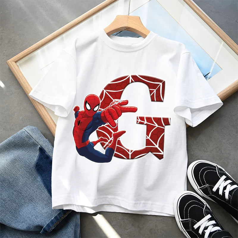 2026  New Children's Spider Man Cartoon Letter Printed T-shirt Cotton T-shirt Boys' Short Sleeved Top Children's Clothing