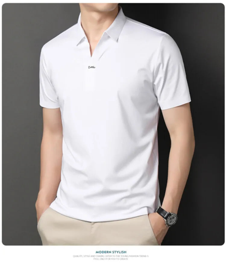 Men's Polo Shirt - Elastic Stretch, Business Casual Short Sleeve Polo for Office Wear