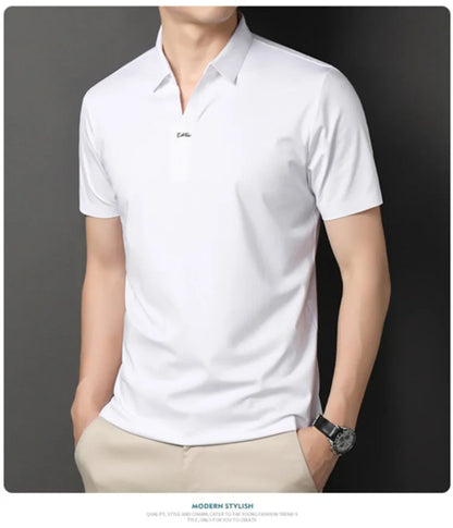 Men's Polo Shirt - Elastic Stretch, Business Casual Short Sleeve Polo for Office Wear