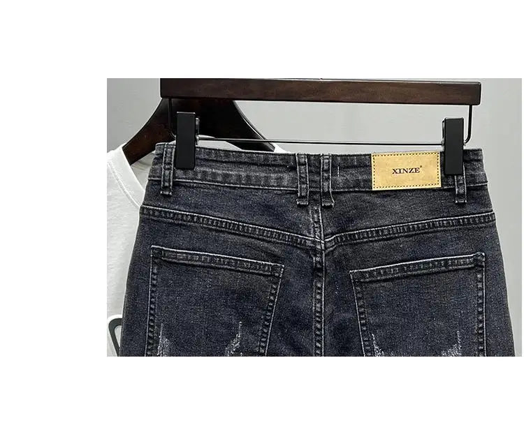 Men's Denim Shorts - Casual Summer Knee Length Black Boyfriend Five Pocket Soft Fabric