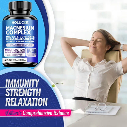 Magnesium Complex 1000mg Supplement, with Vitamins C, E, B1, B2, B6, B12, Chelated Magnesium Glycinate, Malate, Taurate &Citrate