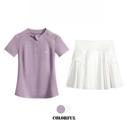 DRUR 2pcs Tennis Skirt Set Women Summer Sports Suit 2 Piece Fitness Top Skort Sets Ladies Golf Wear Set Sportswear Outfits 2025