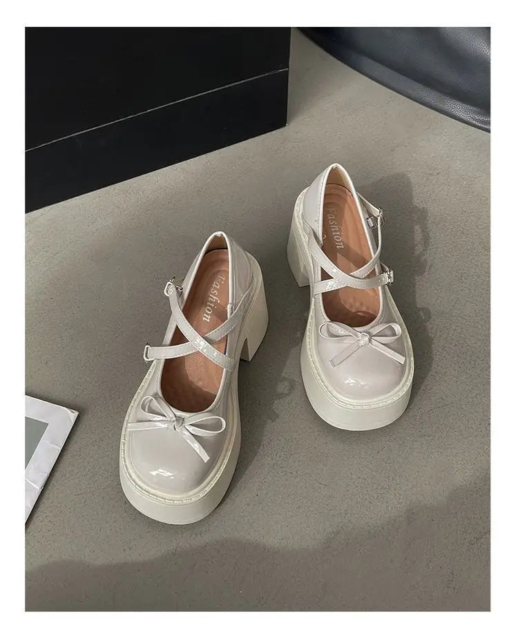 Women's Spring Round Toe Pumps Chunky Heel Mary Janes Shoes Platform Shoes for Women Dress Students Women's Lolita Heeled Shoes