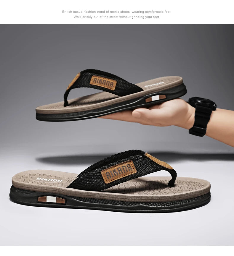 In the summer of 2025, the new flip-flops for men are designed to wear on the outside. They are anti-slip, pinch-toe, soft-soled
