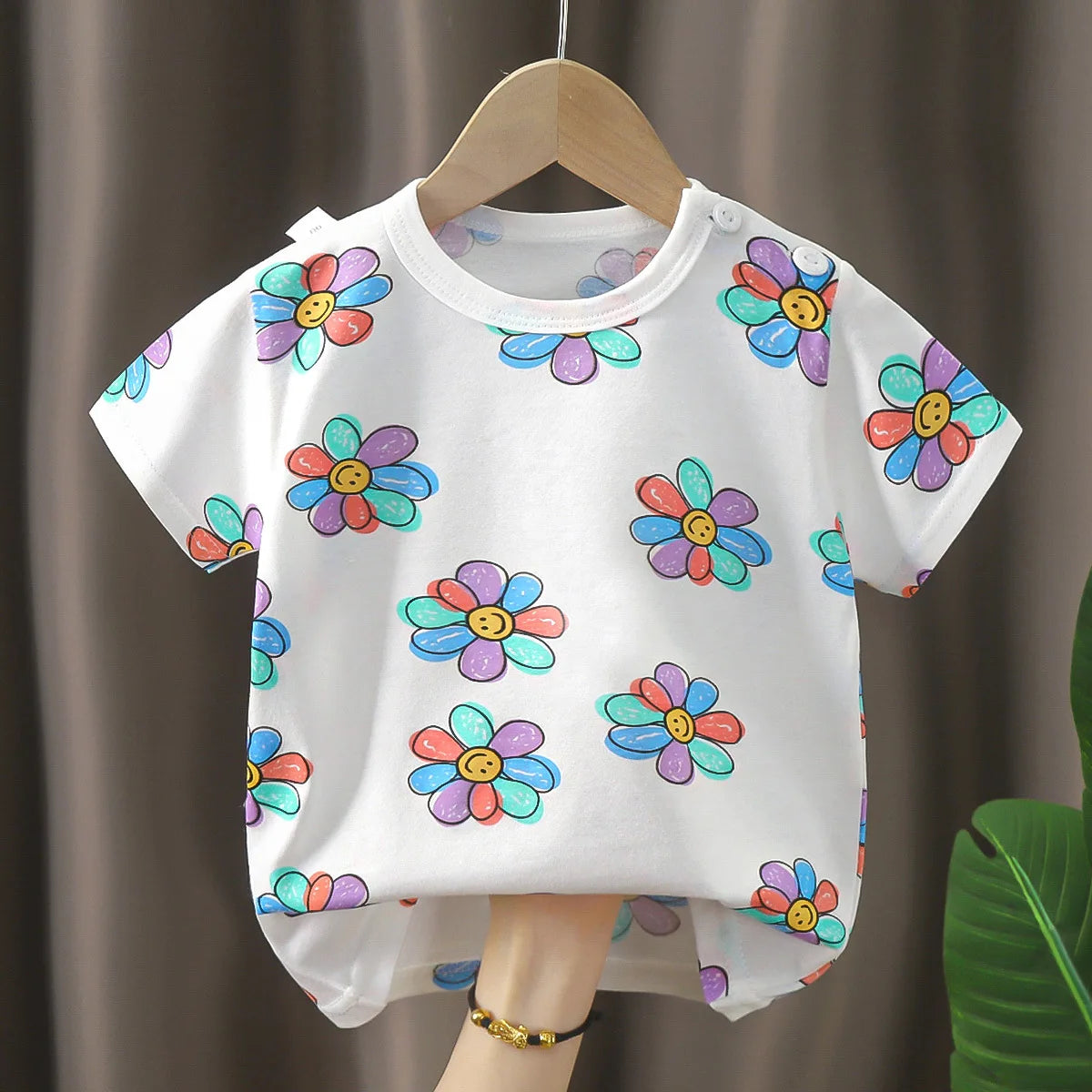 1pcs Summer Pure Cotton Girl Cartoon Tee Fashion Top Children Short Sleeve T-shirts Child Loose Casual Solid Tshirt Baby Clothes