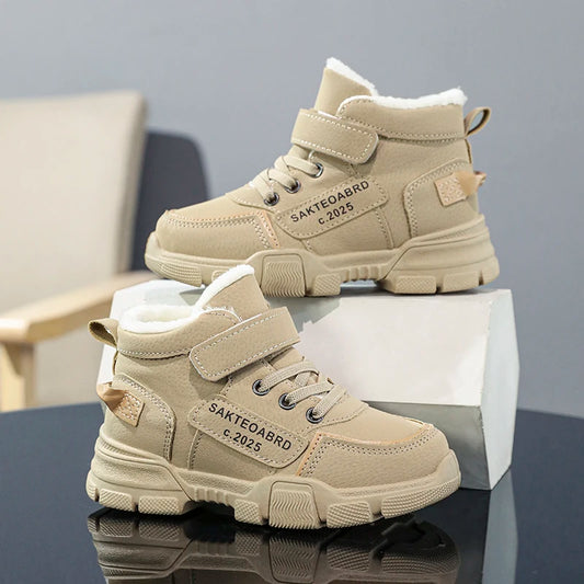 Children's Winter Boots - Waterproof Leather Snow Boots With Anti Slip Sole