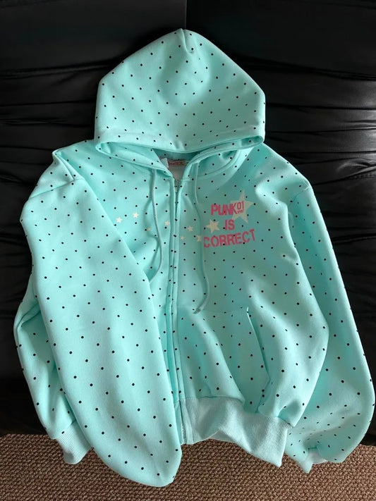 American Style Polka Dot Star Sweatshirts New Spring Fashion Letter Print Hooded Women Y2k Sweet Loose Casual Jacket 2026 New