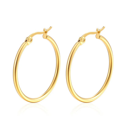 30-80mm Big Simple Classic Hoop Earrings For Women Girls Circle Stainless Steel Earrings Gold Silver Color Round Earings Gift