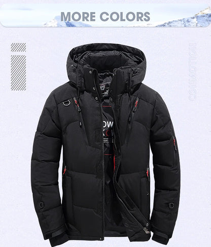 Down Jacket Men White Duck Winter Coat Windproof Warm Parkas Travel Camping Overcoat New in Thicken Solid Color Hooded Clothing