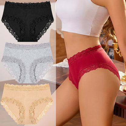 3PCS/Set Women Cotton Panties Lace Low Waist Briefs Trendy Patchwork Lace Intimate Underwear Stretch Comfortable Ladies Lingerie