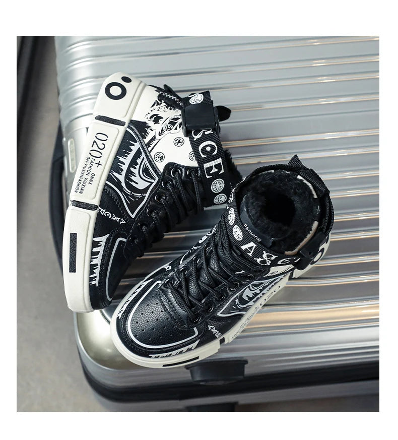 Boys High-Top Sneakers – Waterproof Leather Upper Shoes With Buckle Strap 2025 Autumn Winter
