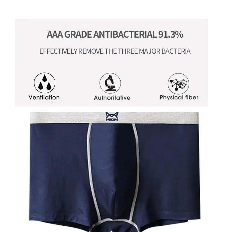 MiiOW 3pcs 40S Modal Men Boxers Underwear Breathable Mesh Men's Panties Boxershorts 3A Graphene Antibacterial Man Underpants