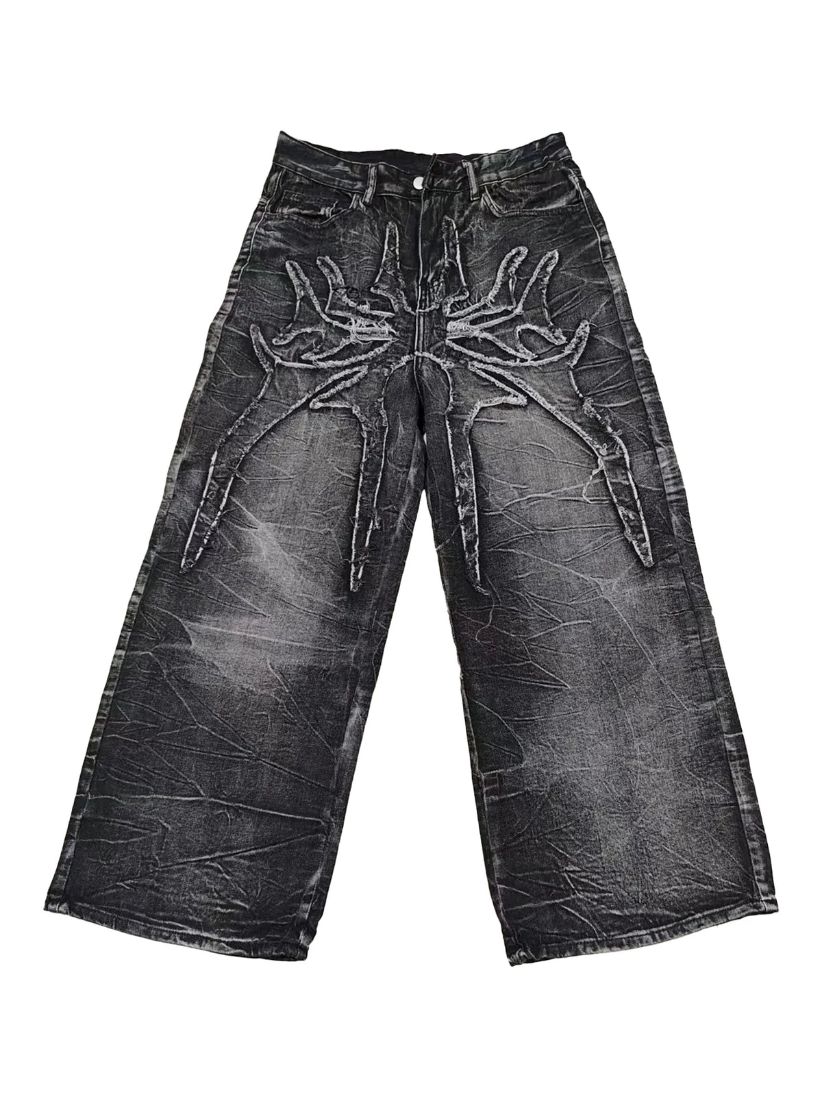 Y2K Retro Oversized Baggy Unisex Mopping Pants Phantom Jeans Men High Street Spider Embroidered Patch Hip Hop Streetwear Gothic