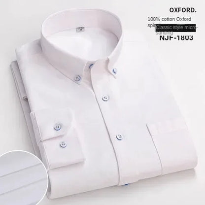 100% Pure Cotton Men's Long Sleeve Shirt Business Casual Solid Color Embroidered Oxford Spun Shirt