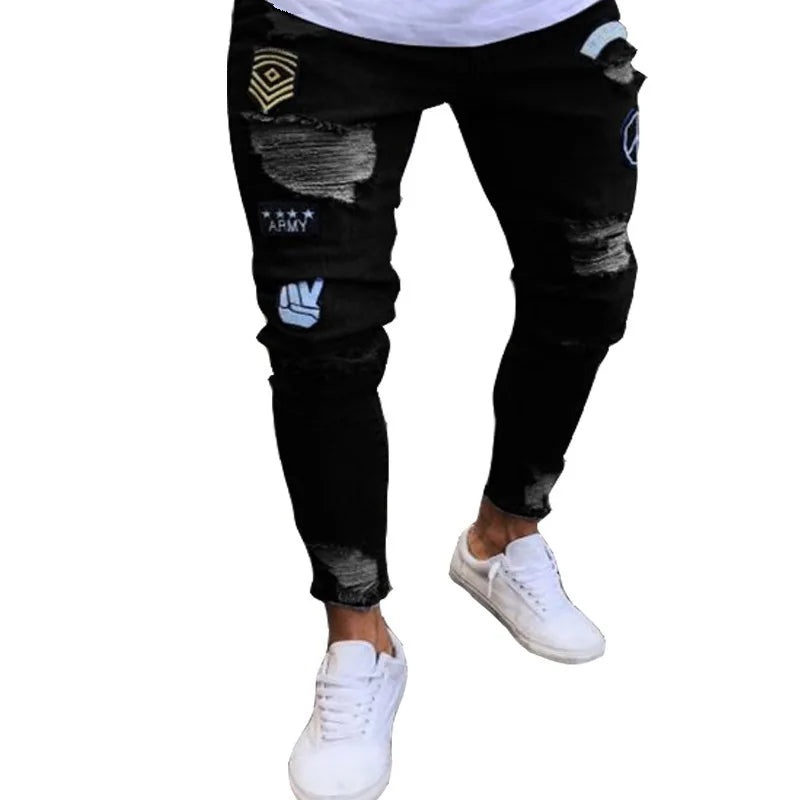 2025 New Solid Color Fashion Men Casual Pants Stretch Jeans Skinny Work Trousers Male Wash Slim Fit for Zippered Jeans Men Cloth