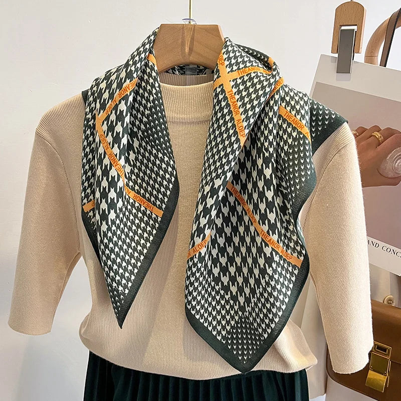 Pure Cotton Womens Printed Scarf - Fashionable Square Foulard for Neck and Hair