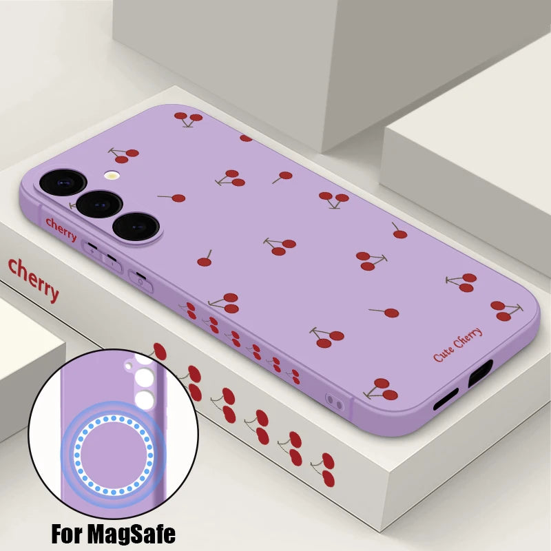 Little Cherry Magnetic Case For Samsung Galaxy S25 FE S26 S25 S24 S23 S22 Ultra Plus For Magsafe Wireless Charge Lanyard Cover