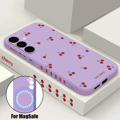 Little Cherry Magnetic Case For Samsung Galaxy S25 FE S26 S25 S24 S23 S22 Ultra Plus For Magsafe Wireless Charge Lanyard Cover
