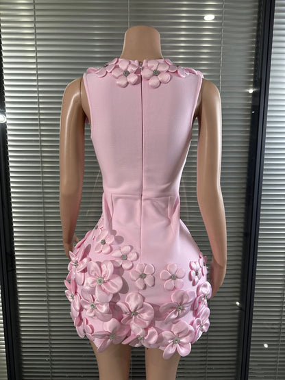Glamorous Sexy Crystal 3D Flowers Emmbellished Deep V-neck Sleeveless High Waist Evening Party Bandage Mini Dress