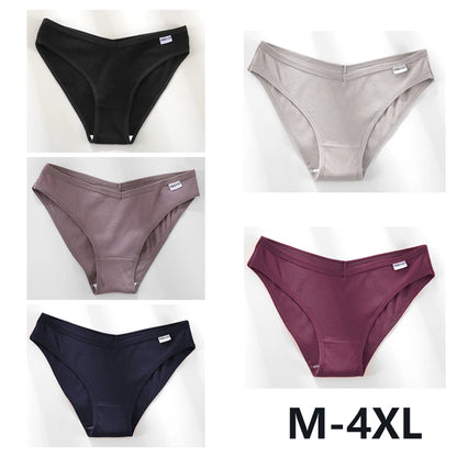 Women Cotton Panties - 5PCS Mid Rise Briefs Plus Size Sexy Ladies Underwear