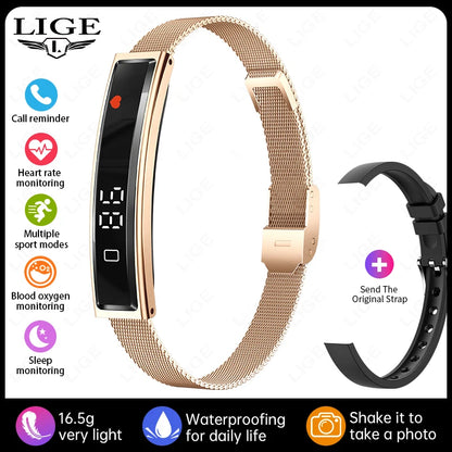 LIGE Ladies Smart Bracelet Men Health Sleep Heart Rate Monitoring Fashion Sports Band Fitness Tracker Smart Wristwatch For Women