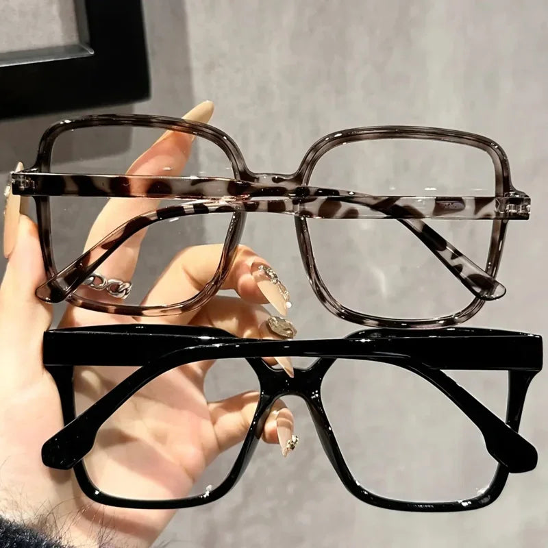 Rectangular Reading Glasses - Large Frame Plastic Eyewear with Transparent Lenses for Office Use