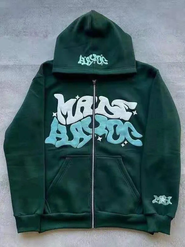 New Harajuku Fashion Gothic Letter Printed Casual Hoodie Zipper Hoodie Street Shirt Sportswear Fashion Men's and Women's Jacket