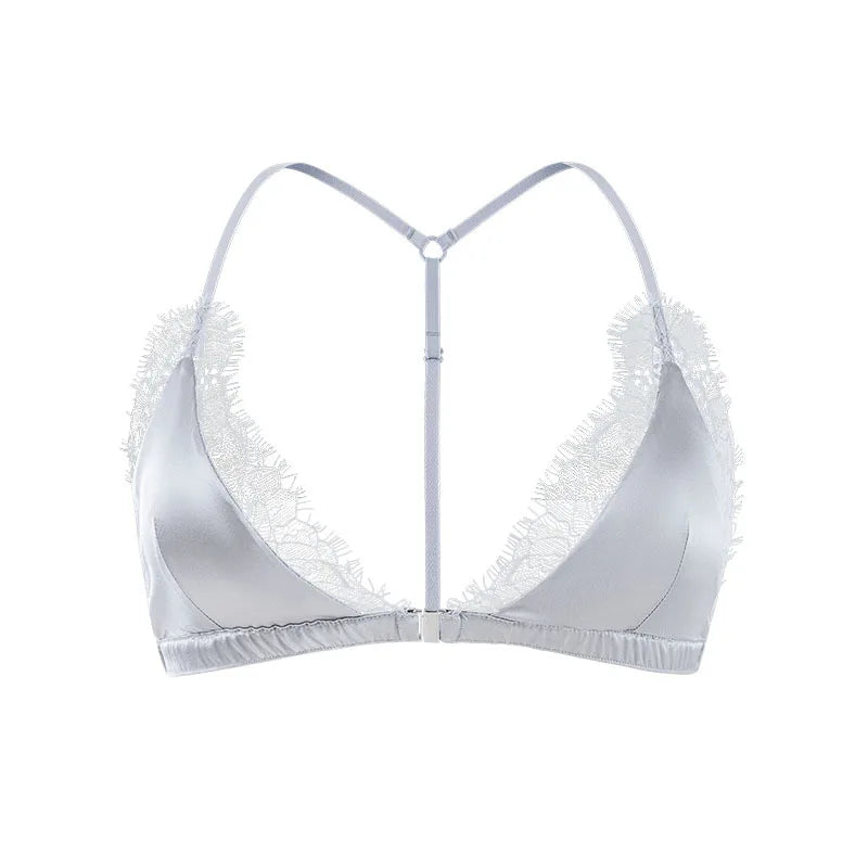 Birdtree 93% Silk 7% Spandex Women Lace Bra,Wireless Pitted Triangle Cup Front Closure Bralette,2026 New Underwear A61403JF