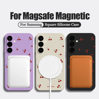 Little Cherry Magnetic Case For Samsung Galaxy S25 FE S26 S25 S24 S23 S22 Ultra Plus For Magsafe Wireless Charge Lanyard Cover