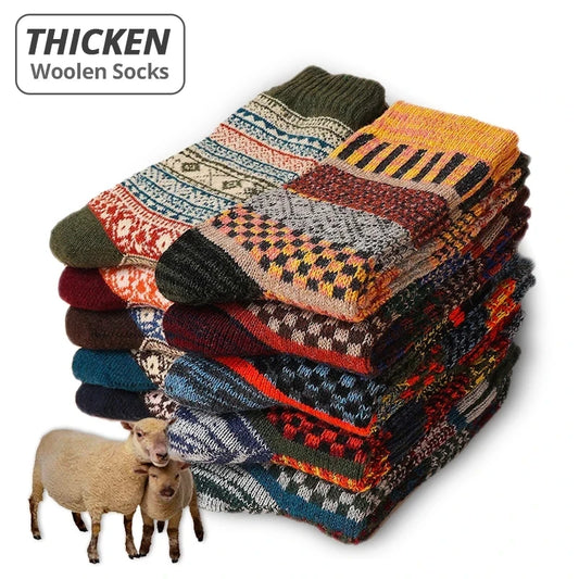 Mens Winter Wool Socks - Warm Colorful Retro Style for Snow Boots EU Size 38-44 - ZOOMNSTORE