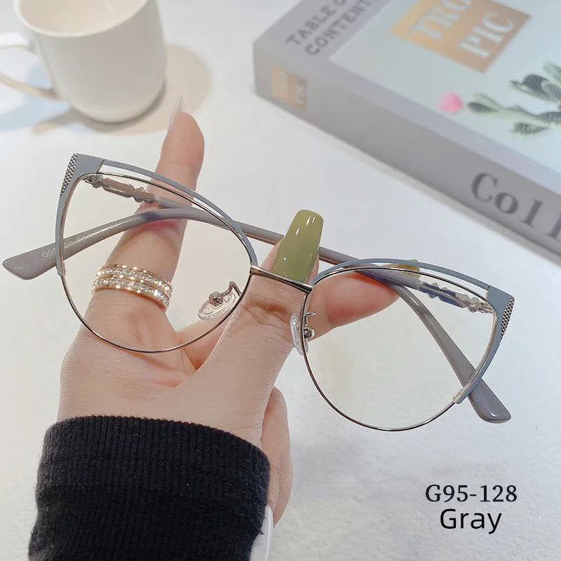 New Brand Design Retro Lady Cat Eye Frame Photochromic Anti Blue Light Computer Hyperopia Women Reading Glasses Degrees 0 to +6